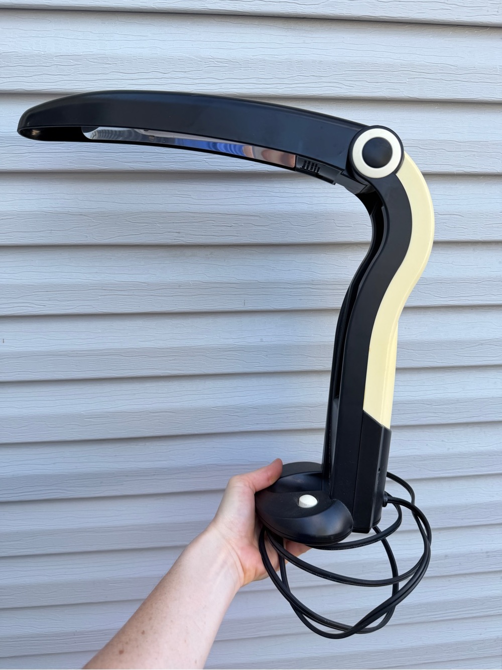 Vintage Postmodern Folding Desk Lamp Black Cream Space Age Made in Taiwan